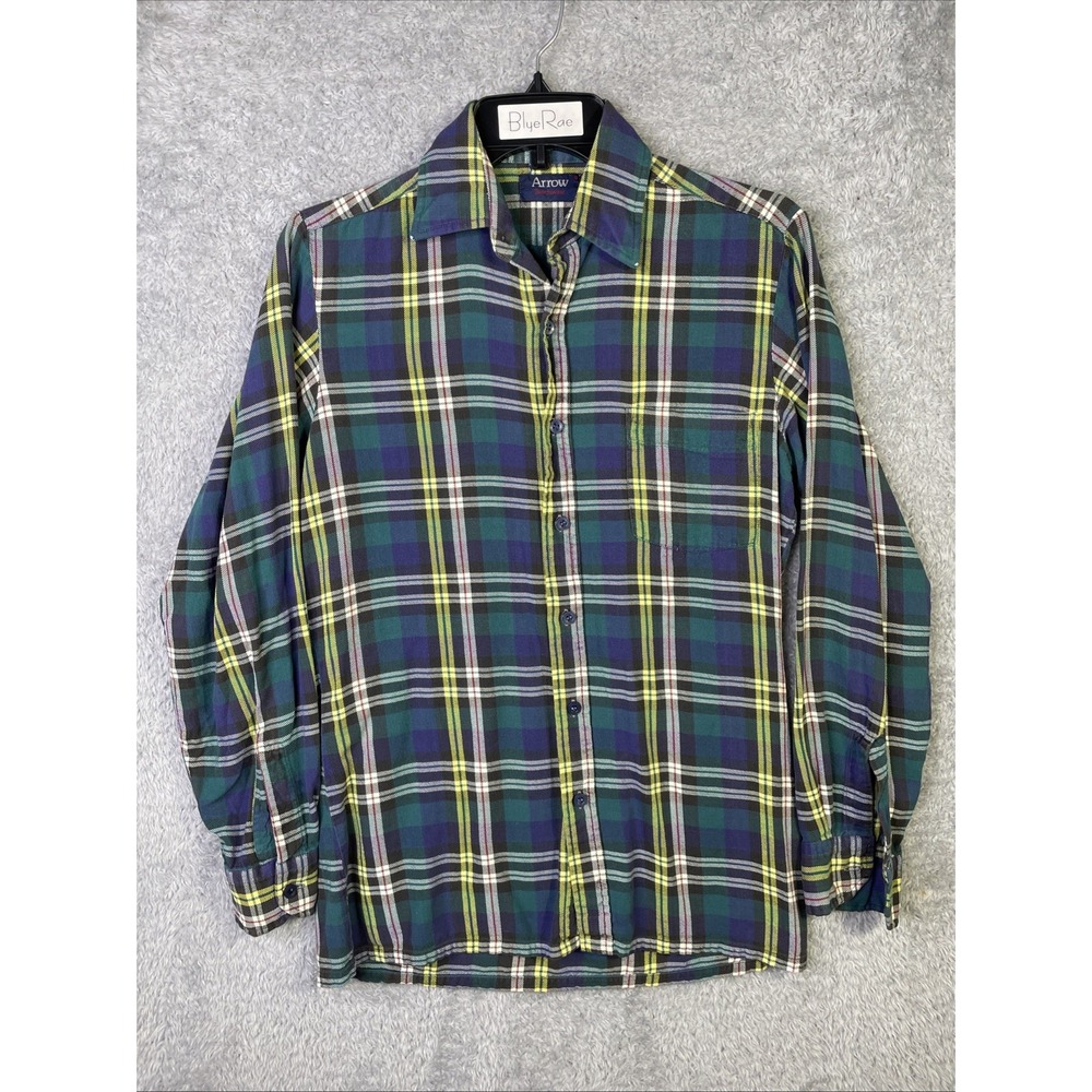 Vintage 1980s/1990s Arrow Sportswear Green Plaid Flannel Shirt (S)